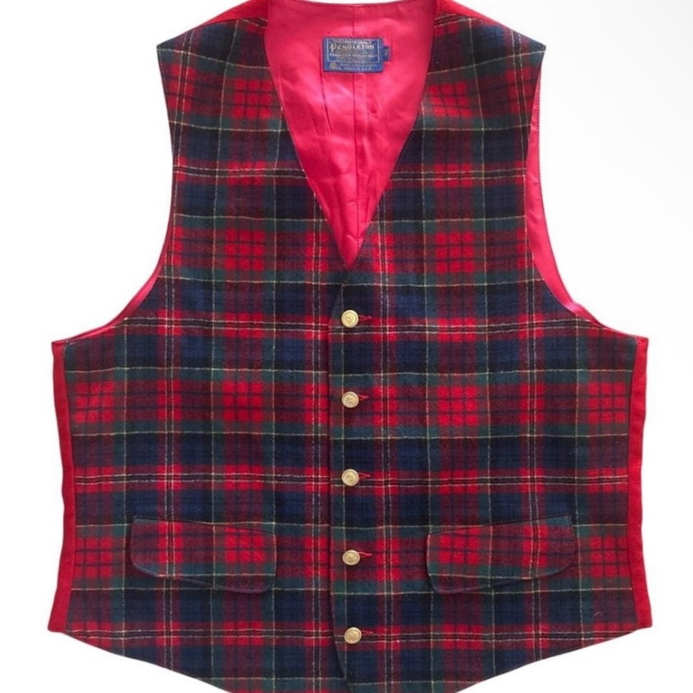 Pendleton Women's Red and Green Plaid Button Front Vest Waistcoat size‎ XL 46